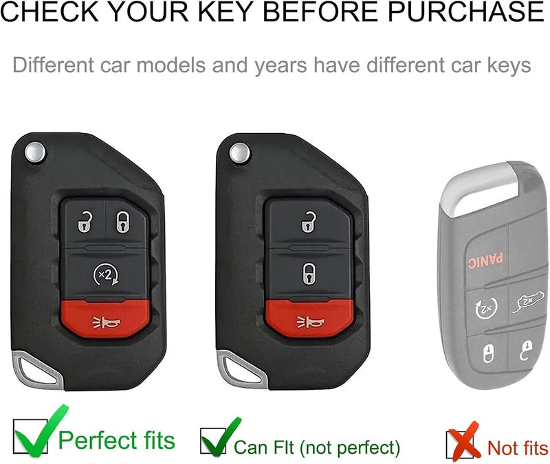 CACARLIKE for Jeep Key Fob Cover with Leather Lanyard, Fob Case Compatible with 2018 2019 2020 2021 2022 Wrangler Gladiator JL JLU Rubicon Smart Key Protector Holder - Image 2